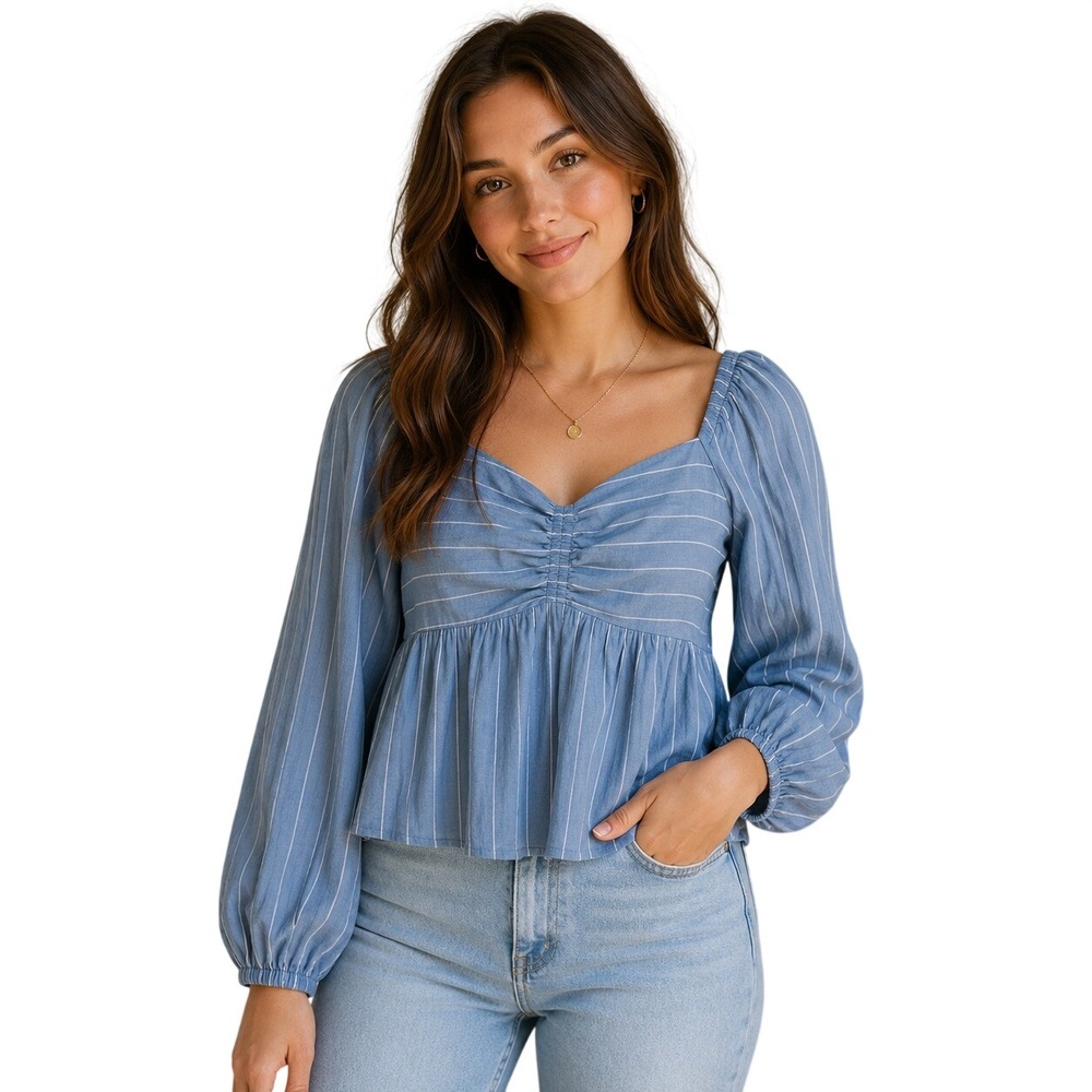 NWT Old Navy Babydoll Milkmaid Top Striped Smocked Clean Girl Cottage Boho Sz S